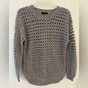Very J Gray Open-Knit Crew Neck Sweater